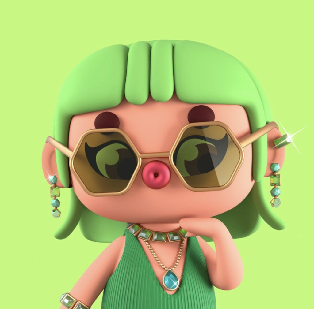 green doll illustration with blender