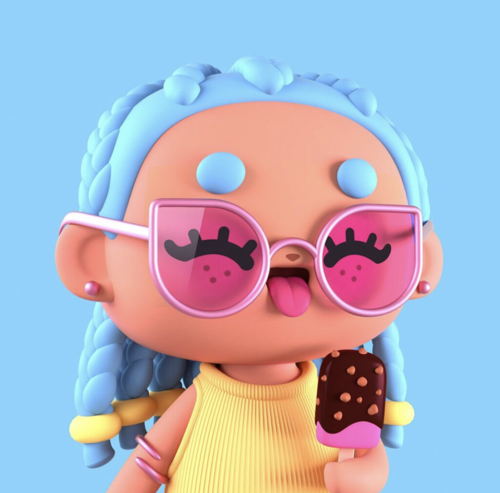 blue doll illustration with blender