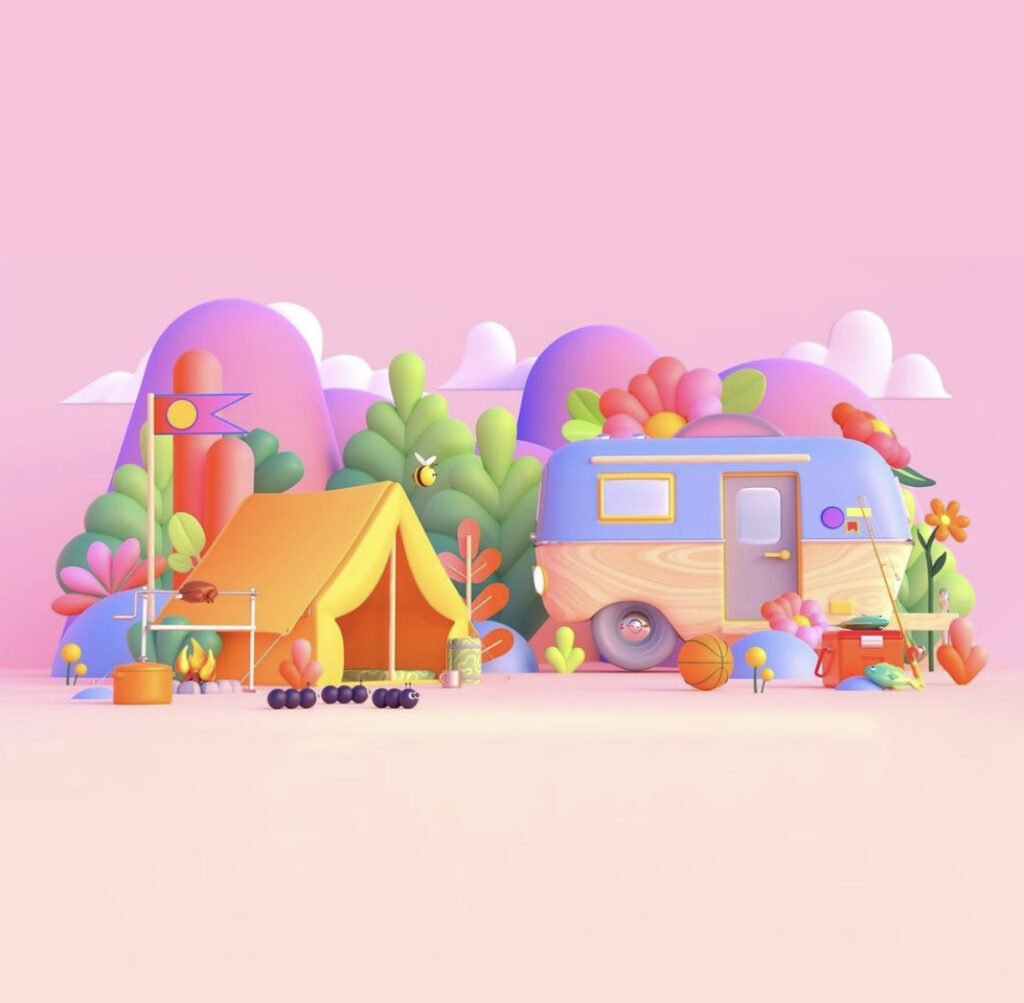 Colorful camper illustration in 3D