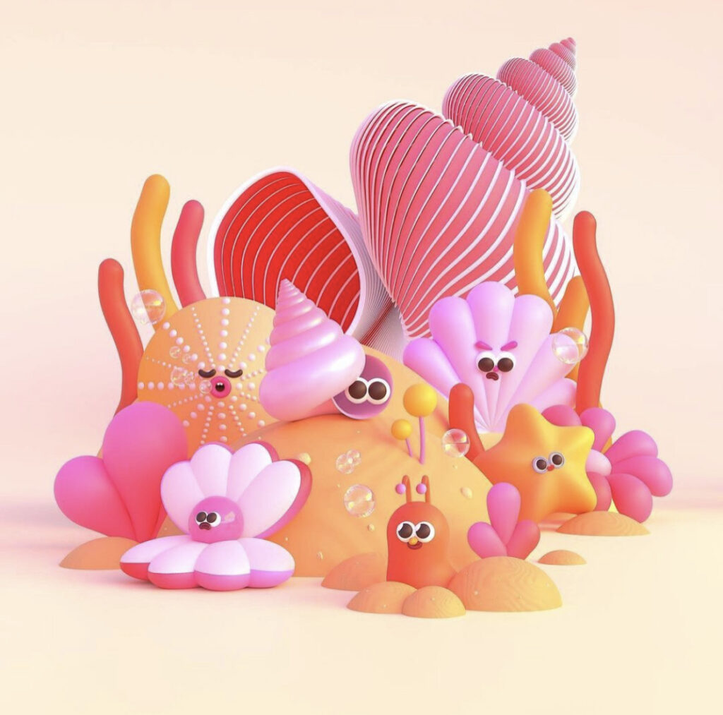 Sea shells illustrations in 3D blender